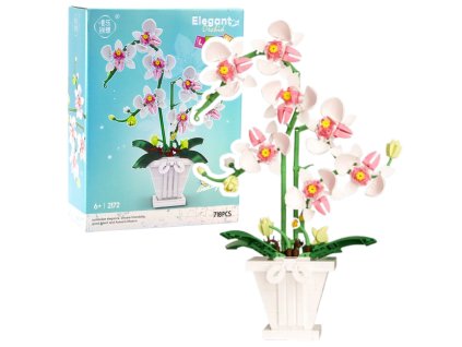 Stavebnicové Kostky Orchidej v Květináči Růžovo-Bílá 718 ks