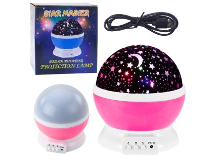 Otočný hvězdný LED projektor 360° Noční lampička Růžová