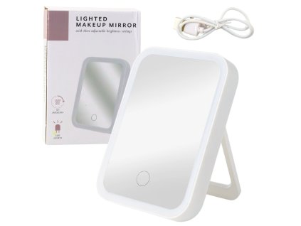LED Kosmetické Zrcátko s Podsvícením, 3 Režimy Světla, Nastavitelný Úhel 90°, Bílé