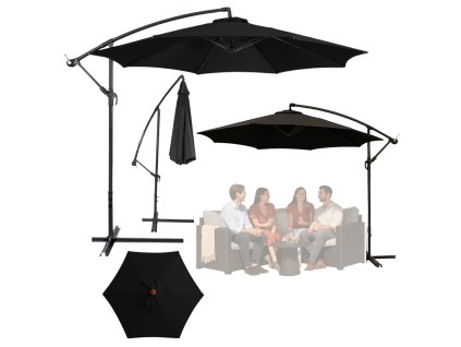 Boční zahradní slunečník s regulací sklonu a krytem 350 x 250 cm Černý