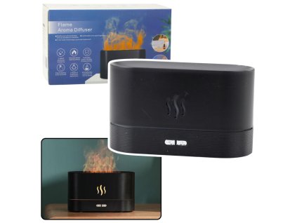 Zvlhčovač Vzduchu Difuzér Aromaterapie Ohnivý Efekt Černý 180ml