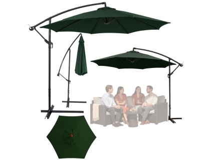 Boční zahradní slunečník s regulací sklonu, obal 350 x 250 cm, zelený