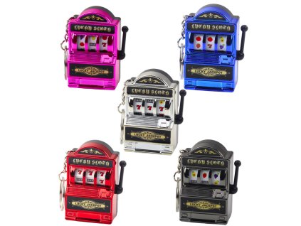Přívěsek Mini Kasino Automat Slot Stroj Pohyblivá Páka Mix Barev