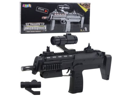 Dětská puška hračka s efekty světel a zvuků s mířidlem černá 41 cm