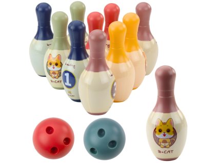 Dětská Bowlingová Sada s Kočičkami 10 Kolků 2 Barevné Koule