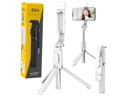 Selfie tyč Stativ Na Telefon Bluetooth Ovladač Držák ZS8 Bílá
