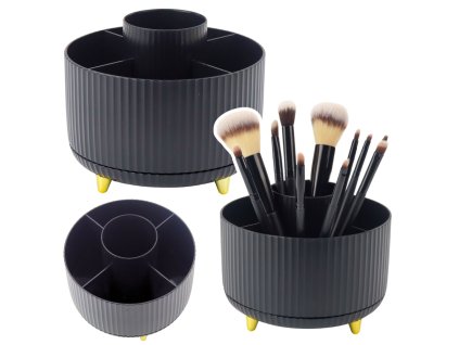 Otočný kosmetický organizér na štětce a kosmetiku 360° černý 5 přihrádek