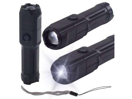 LED Svítilna Nastavitelný Zoom 3 Režimy Osvícení Nabíjení USB Černá