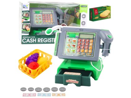 Dětská pokladna s příslušenstvím Košík Ovoce Světla Zvuky Zelená