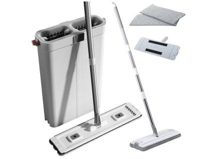 Sada na úklid s dvoukomorovým vědrem a plochým mopem z mikrovlákna