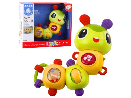 Interaktivní senzorická hudební housenka chrastítko kousátko otočná 360°