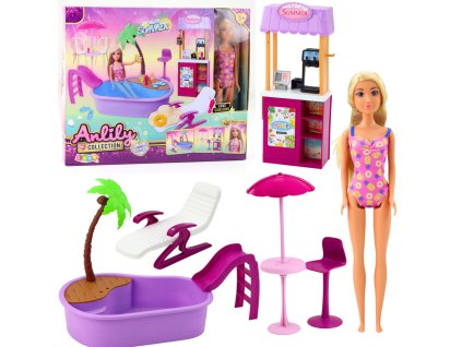 Sada Panenka Anlily na Pláži s Bazénem, Palmou a Stánkem s Nápoji a Příslušenstvím