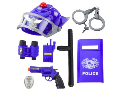Dětská Policejní Sada Helma Zbraň Pouta Doplňky 9 ks