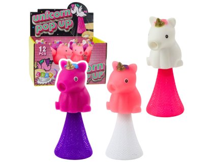 Skákající jednorožec na pružině Pop Up bílý růžový 10cm mix