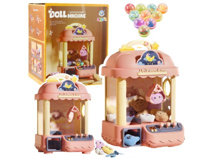Růžový stroj na chytání plyšáků a sladkostí na žetony se světly a zvuky