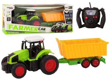 Dálkově řízený zelený traktor s přívěsem RC 1:16