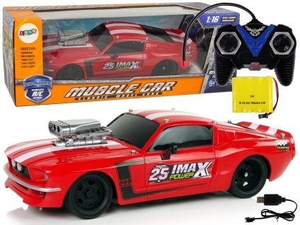 R/C Sportovní Auto 1:16 Červené s Bílými Pruhy s Ovladačem