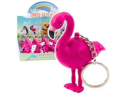 Přívěsek Na Klíče Batoh Plameňák LED Zvuky Růžový