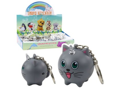 Přívěsek Na Klíče Batoh Kočička Jednorožec Roh LED Zvuky Šedý