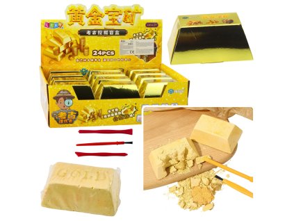 Archeologický Set Zlatá Cihla Výkopová Hračka Kamínky Nástroje