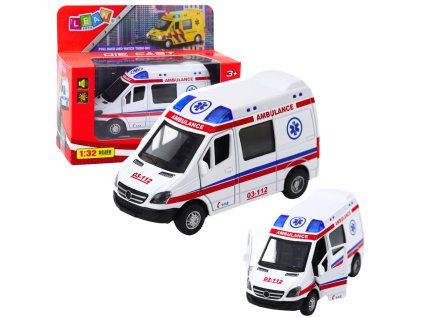 Kovová Modelová Ambulance 1:32 se Světelnými a Zvukovými Efekty