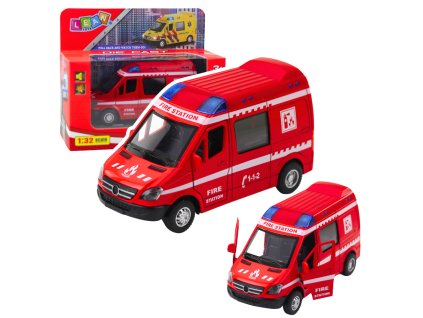 Hasičský Model Kovový 1:32 Pull-Back s Efekty, Otevírací Dveře, Světlo a Zvuk, Červený