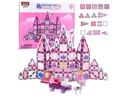 Magnetická stavebnice pro dívky - Růžový kreativní set s vitrážovými kostkami, 126 dílů