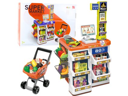 Dětský Edukační Supermarket Set s Pokladnou, Vozíkem a Skenerem - 60-dílná Sada pro Hru na Obchod