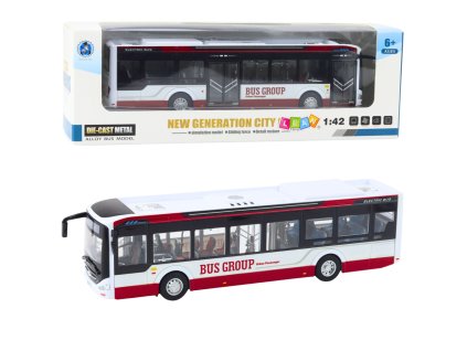 Kovový Městský Autobus 1:42 s Efekty, Červený - Realistický Model s Otevíracími Dveřmi
