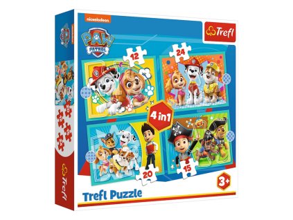 Puzzle 4v1 Veselá parta Tlapková patrola Trefl 34346 (12, 15, 20, 24 dílků)