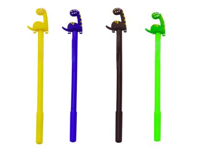 Dinosauří propiska s víčkem, černý inkoust, mix barev, 0.5mm