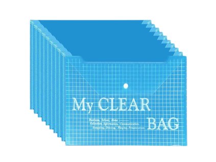 Průhledné modré obálkové desky A4 s klipovým uzávěrem, 20 ks