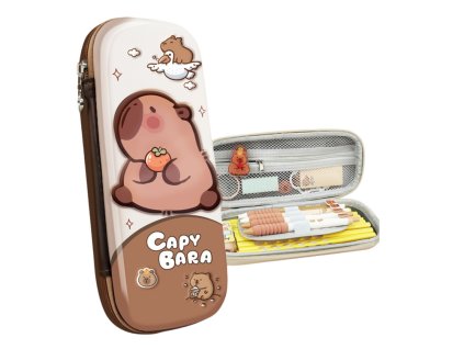 Školní penál s kapybarou hnědý tvrdý obal