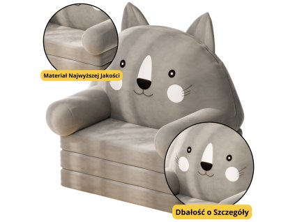 Rozkládací Dětské Křeslo Kočka 3-Úrovňové Šedé 56x50cm