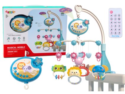 Kolotoč na Postýlku Projektor Hrací Skříňka Lampička 400 Uklidňujících Melodií Modrá