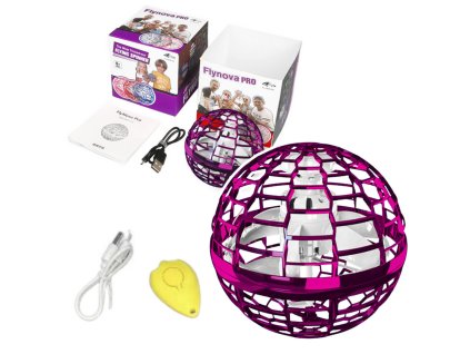 Flynova Létající Rotující Koule LED Řízená Rukou Růžová 10 cm