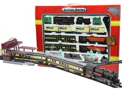 Velká vlaková sada FENFA s 7 vagóny, osvětlení, 10 m tratí