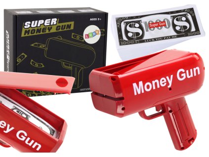 Střílecí pistole na peníze červená vystřelovač Money Gun bankovky
