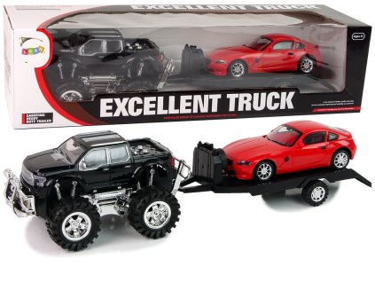 Sada Vozidel Černý Monster Truck Bílé Transportér 58 cm