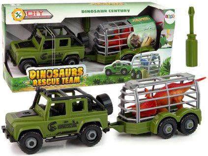 Terénní auto s transportérem k rozmontování DIY Zelený dinosaurus