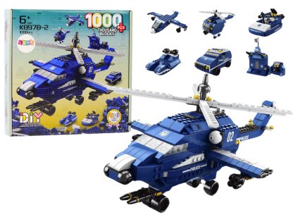 Policejní Stavebnice Vrtulník Helikoptéra 6v1 Modrá 1000dílků