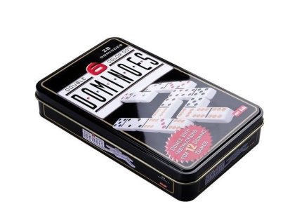Klasická Logická Hra Domino v Kovové Krabičce - 28 Kamenů