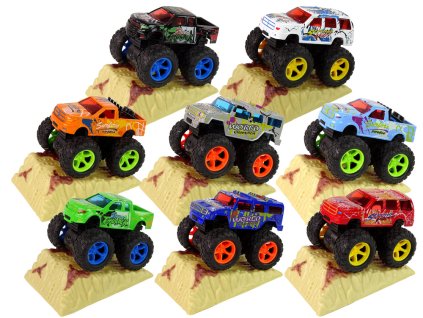 Auto Pružina s Navíjecím Mechanismem Monster Truck Big Foot Gumové Pneumatiky Rampa