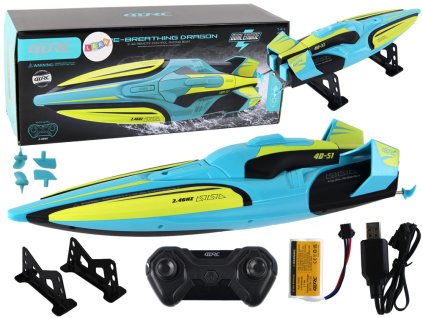 RC Vodní Loďka 2.4G, Žluto-Tyrkysová, Voděodolná, Dálkové Ovládání