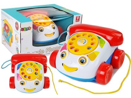 Dětský Vlečný Telefon na Kolečkách se Sluchátkem na Baterie