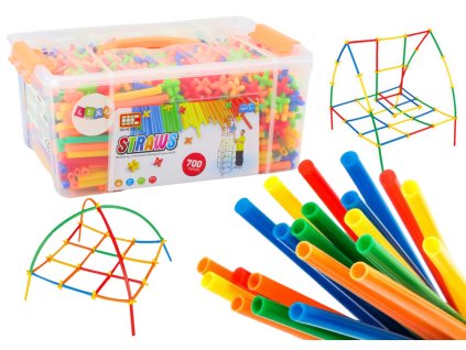 Sada slámek na 3D konstrukce v krabici barevné 800 ks