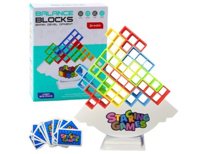 Balancující Věž Tetris Hra 48 Dílků 22 Barevných Karet