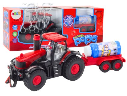Traktor na mýdlové bubliny s přívěsem, senzorem překážek, světelné a zvukové efekty