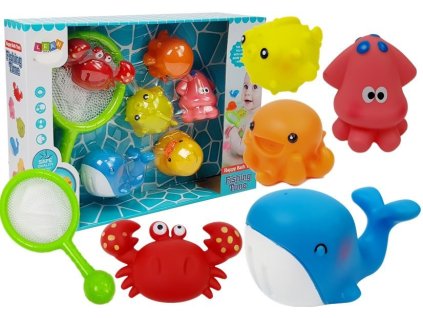 Sada Koupelové Hračky Vodní Zvířátka Síť Delfín Krab