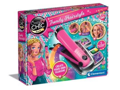 Sada pro Kreativní Barvení Vlasů Crazy Chic - Dětská Salonní Zábava s Prostownicí a Korálky